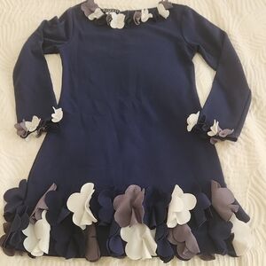 Biscotti Navy and White Kids Dress with Floral Trim